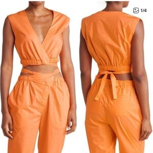 NICHOLAS Orange Wrap Crop Top Size 18 NWT Elastic Waist Tie Back Blouse
